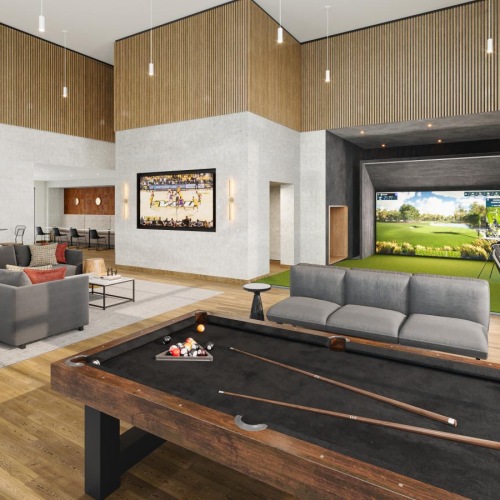 Enjoy our resident-only features a room with a couch and seating and tv and a pool table