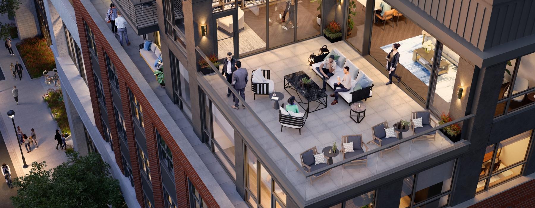 a high angle view of a building balcony